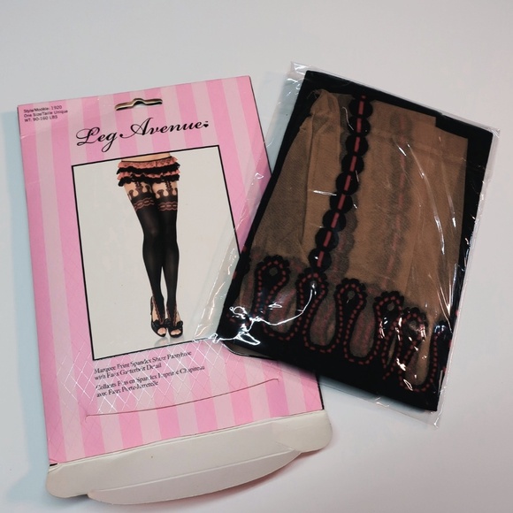 New Leg Avenue 1920 Style Red and Black Showgirl Stockings - Picture 2 of 6